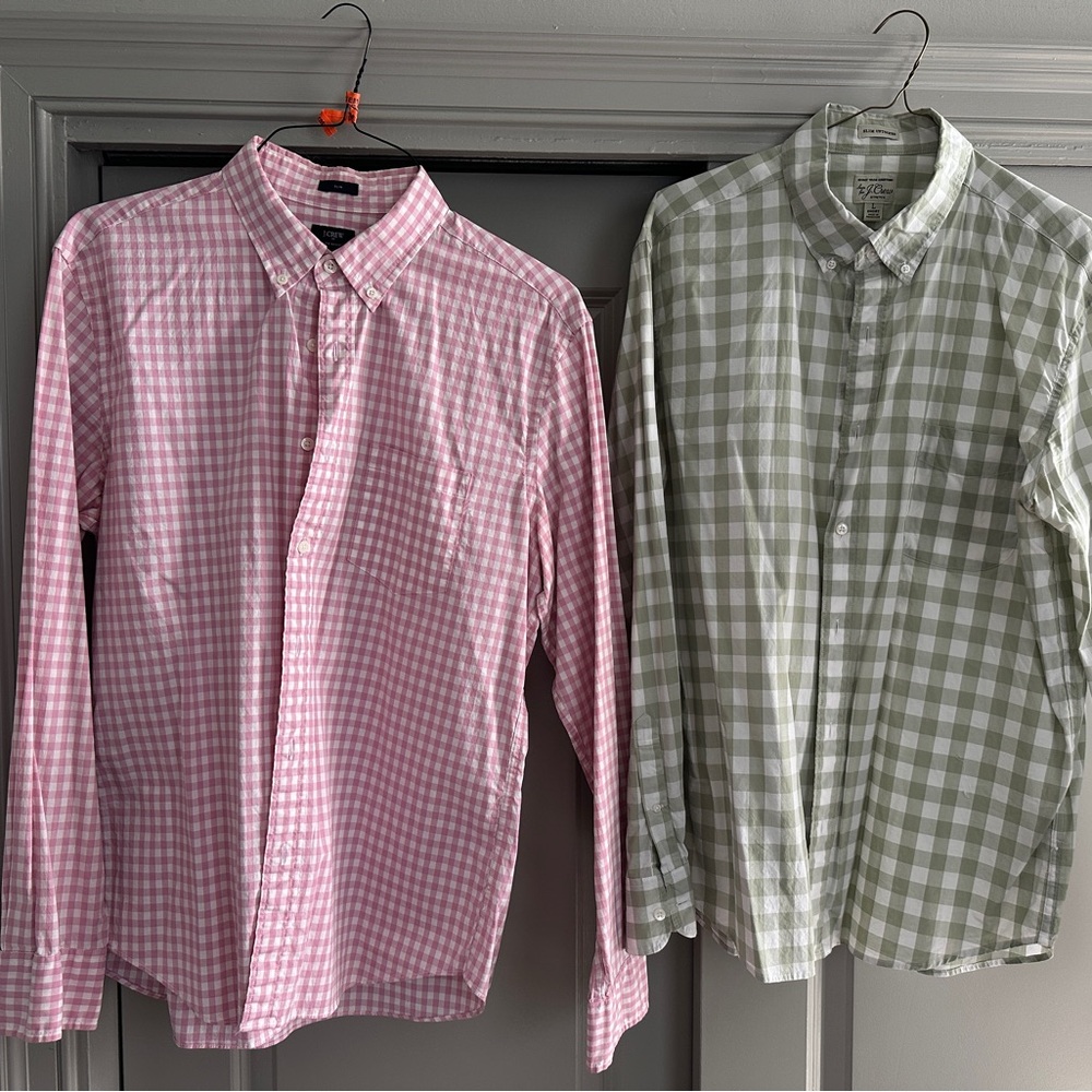 Qty - 2 J. Crew Pink and Green Casual Button Down Shirts